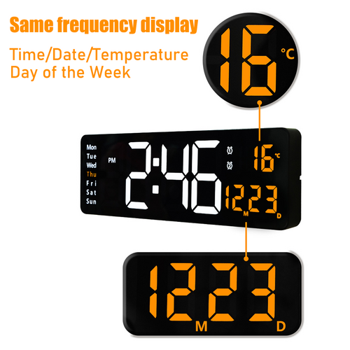 16 Orange Large Digital Big Jumbo LED Wall Desk Clock Display With Temperature Calendar