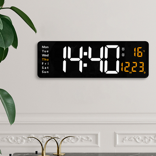 16 Orange Large Digital Big Jumbo LED Wall Desk Clock Display With Temperature Calendar