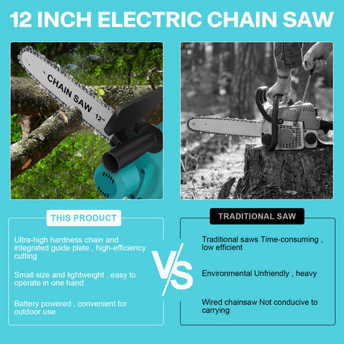 12inch Cordless Electric Chainsaw + 2 Battery 2 Chain Brushless Wood Cutter Saw