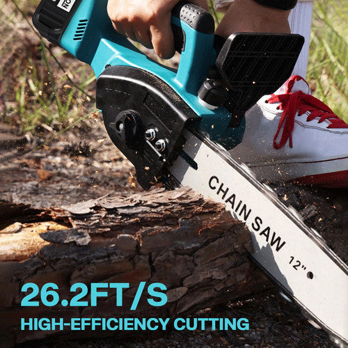 12inch Cordless Electric Chainsaw + 2 Battery 2 Chain Brushless Wood Cutter Saw