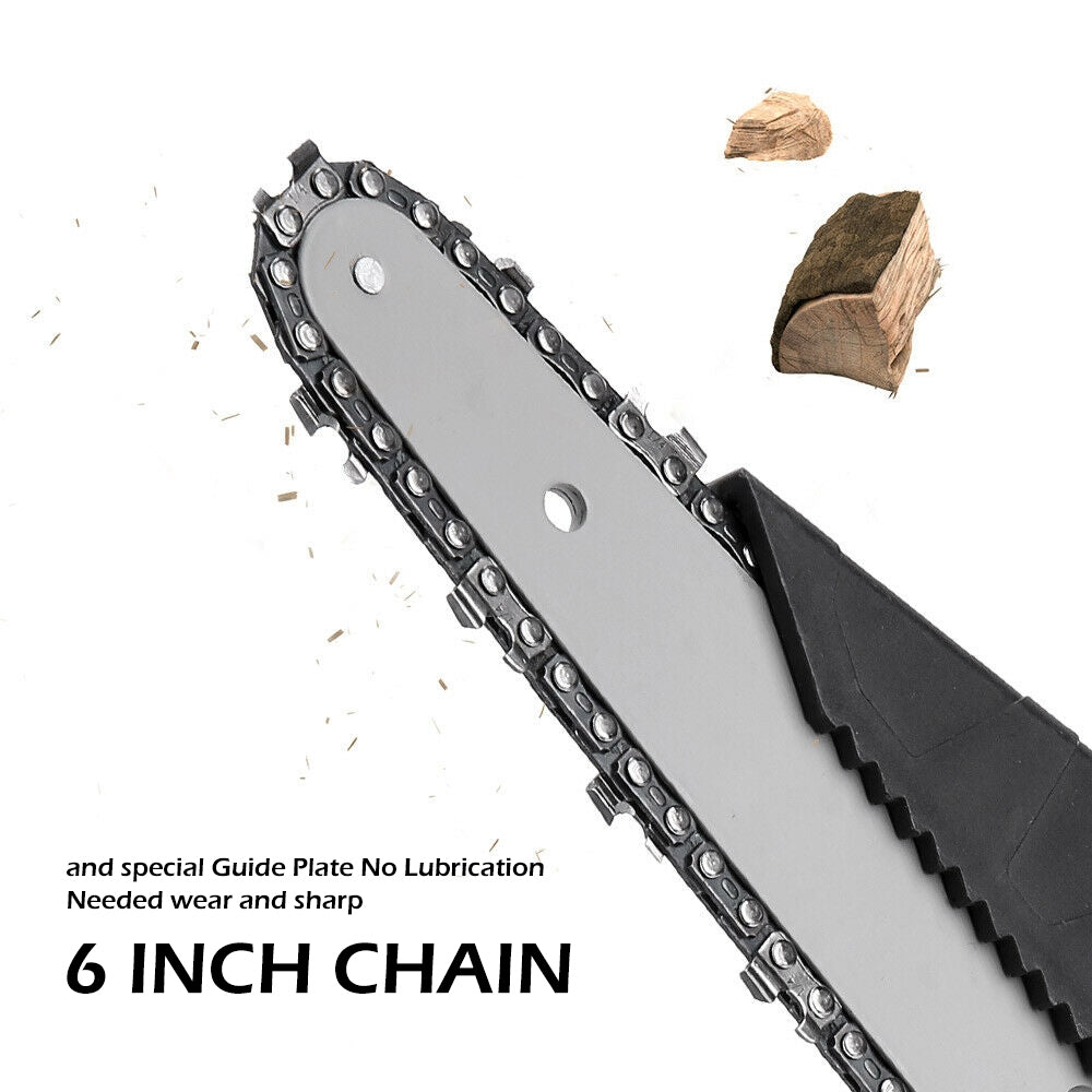 6 Mini Cordless Electric Chainsaw 2X Battery Powered Wood Cutter Rechargeable