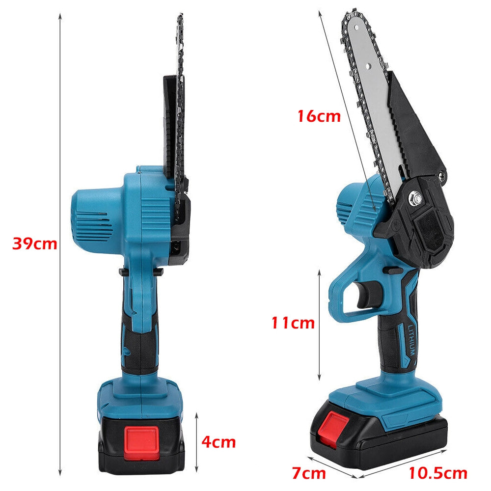 6 Mini Cordless Electric Chainsaw 2X Battery Powered Wood Cutter Rechargeable