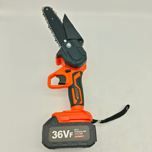 6 Mini Orange Cordless Electric Chainsaw 2X Battery-Powered Wood Cutter Rechargeable