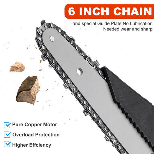 6 Mini Orange Cordless Electric Chainsaw 2X Battery-Powered Wood Cutter Rechargeable