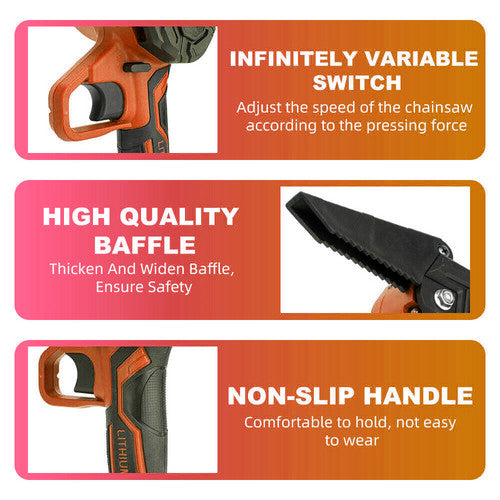 6 Mini Orange Cordless Electric Chainsaw 2X Battery-Powered Wood Cutter Rechargeable