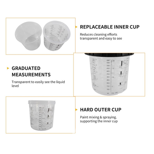 50 Sets Paint Spray Gun Cup Lids Liners Kit with Micron Filter 600ML Clear