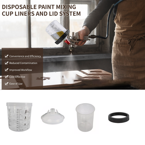 50 Sets Paint Spray Gun Cup Lids Liners Kit with Micron Filter 600ML Clear