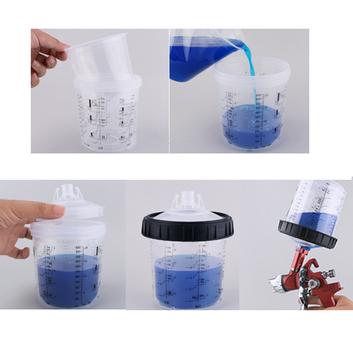 50 Sets Paint Spray Gun Cup Lids Liners Kit with Micron Filter 600ML Clear