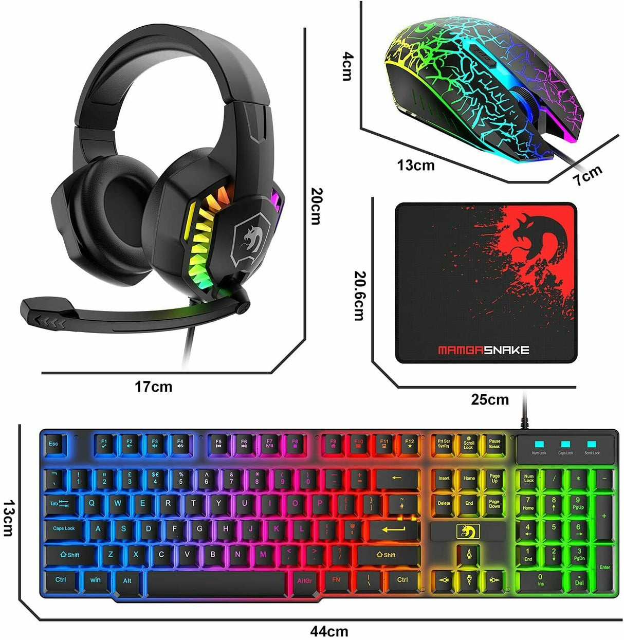 Gaming Keyboard & Mouse & Headset & Mousepad Set RGB Backlit Wired for PC Laptop