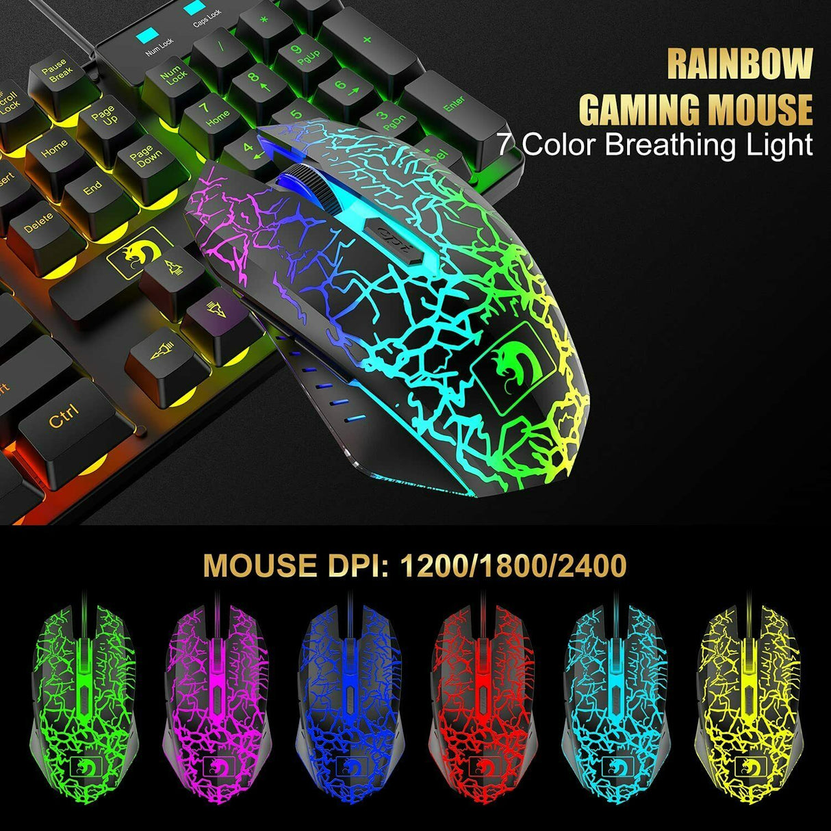 Gaming Keyboard & Mouse & Headset & Mousepad Set RGB Backlit Wired for PC Laptop
