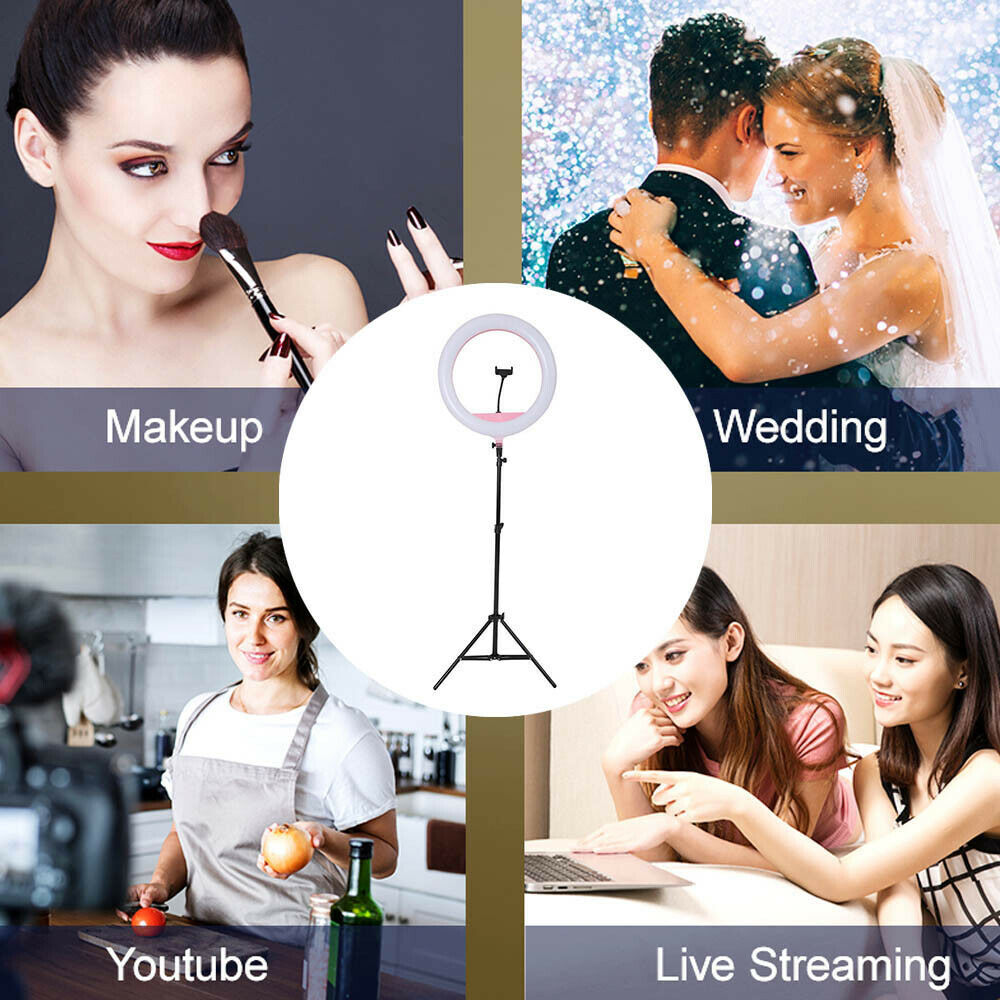 8LED Ring Light Dimmable Lighting Kit Phone+Selfie 40cm Tripod Makeup Live Lamp
