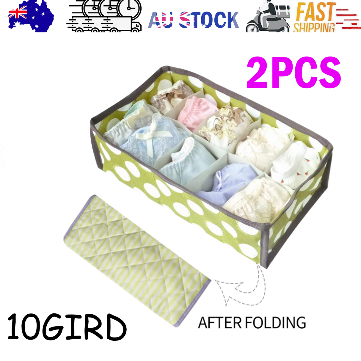 2Pcs 10 Grids Underwear Sock Panties Drawer Storage Bag Organizer Wardrobe Box