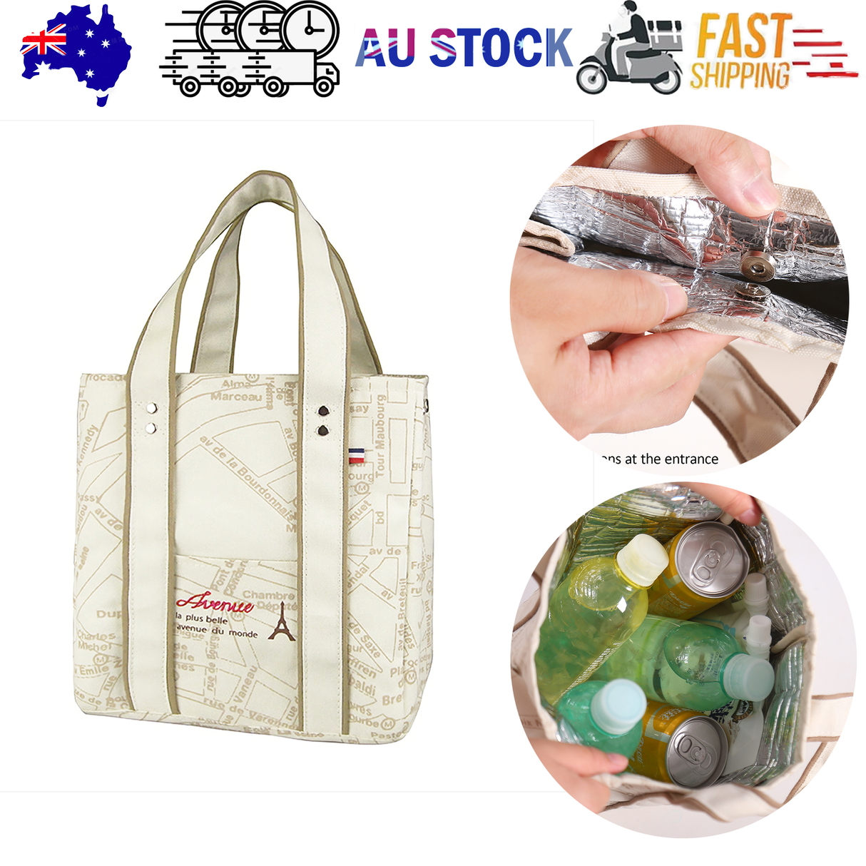 Portable 22*11.5*25cm Insulated Lunch Bag Food Container Picnic Storage Handbag