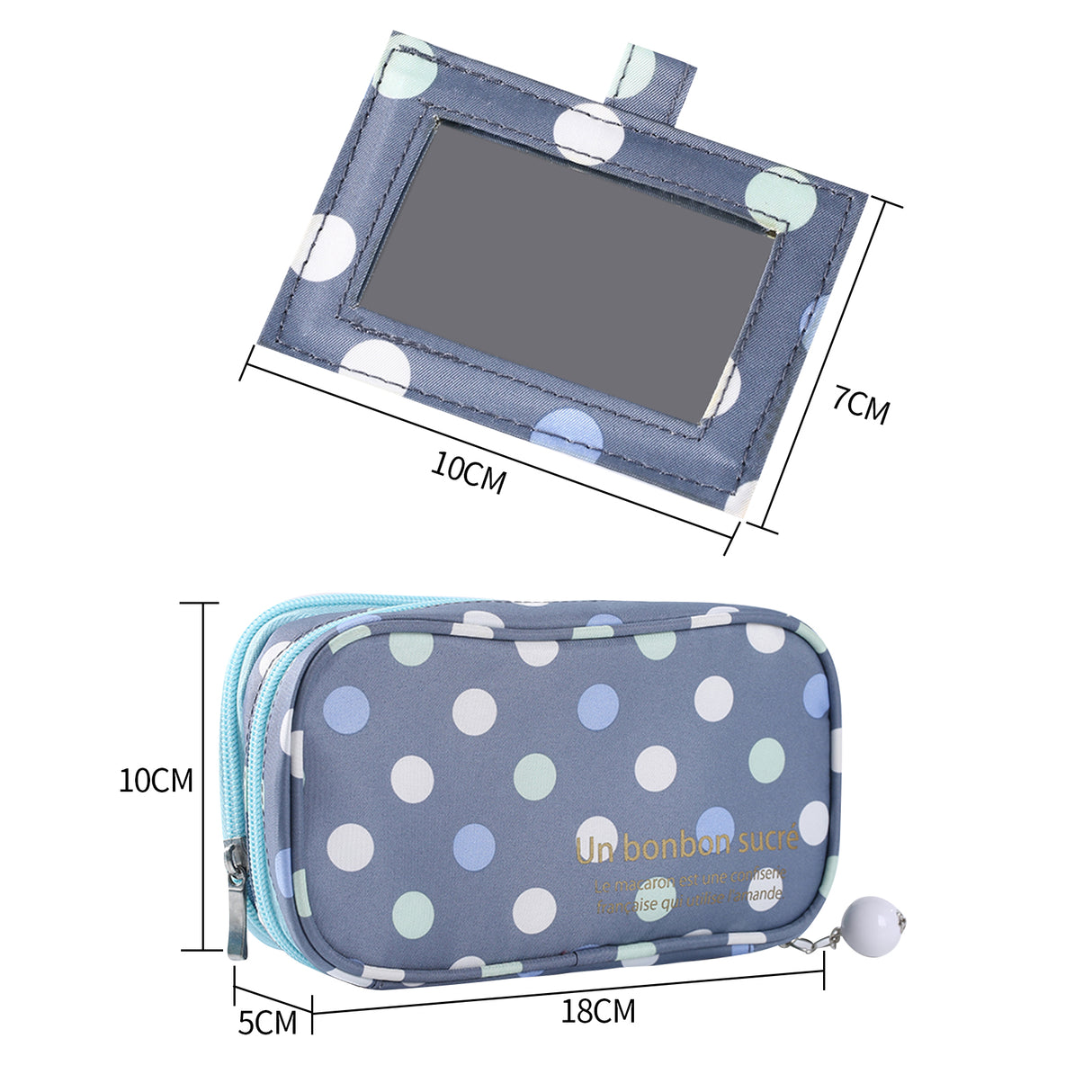 2 Layer Makeup Bag w/ Mirror Travel Cosmetic Bag Organizer Brush Slots Portable