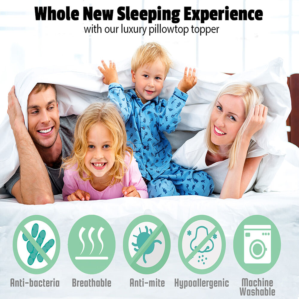 Bamboo Pillowtop Mattress Topper Luxury Bedding Mat Pad Protector Cover Queen 153 x 203 cm
