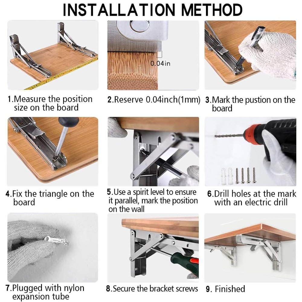 8"Stainless Steel Folding Table Bracket Shelf Bench 200kg Load Heavy Duty