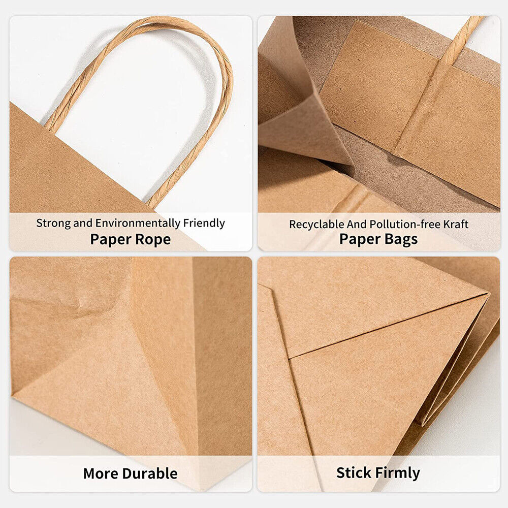 25pcs Bulk Kraft Paper Bags Gift Shopping Carry Craft Brown Retail Bag with Handles Au M