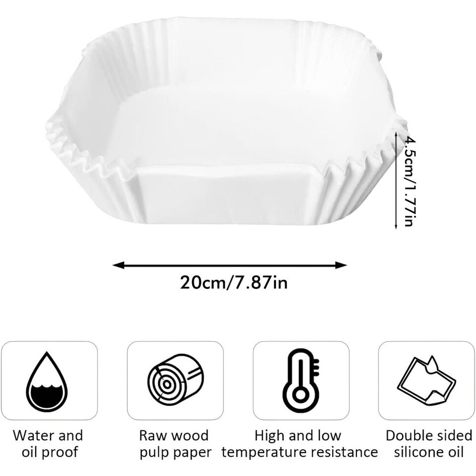 50PCS Square white Box Air Fryer Disposable Paper Liner Non-Stick Pan Parchment Baking Paper