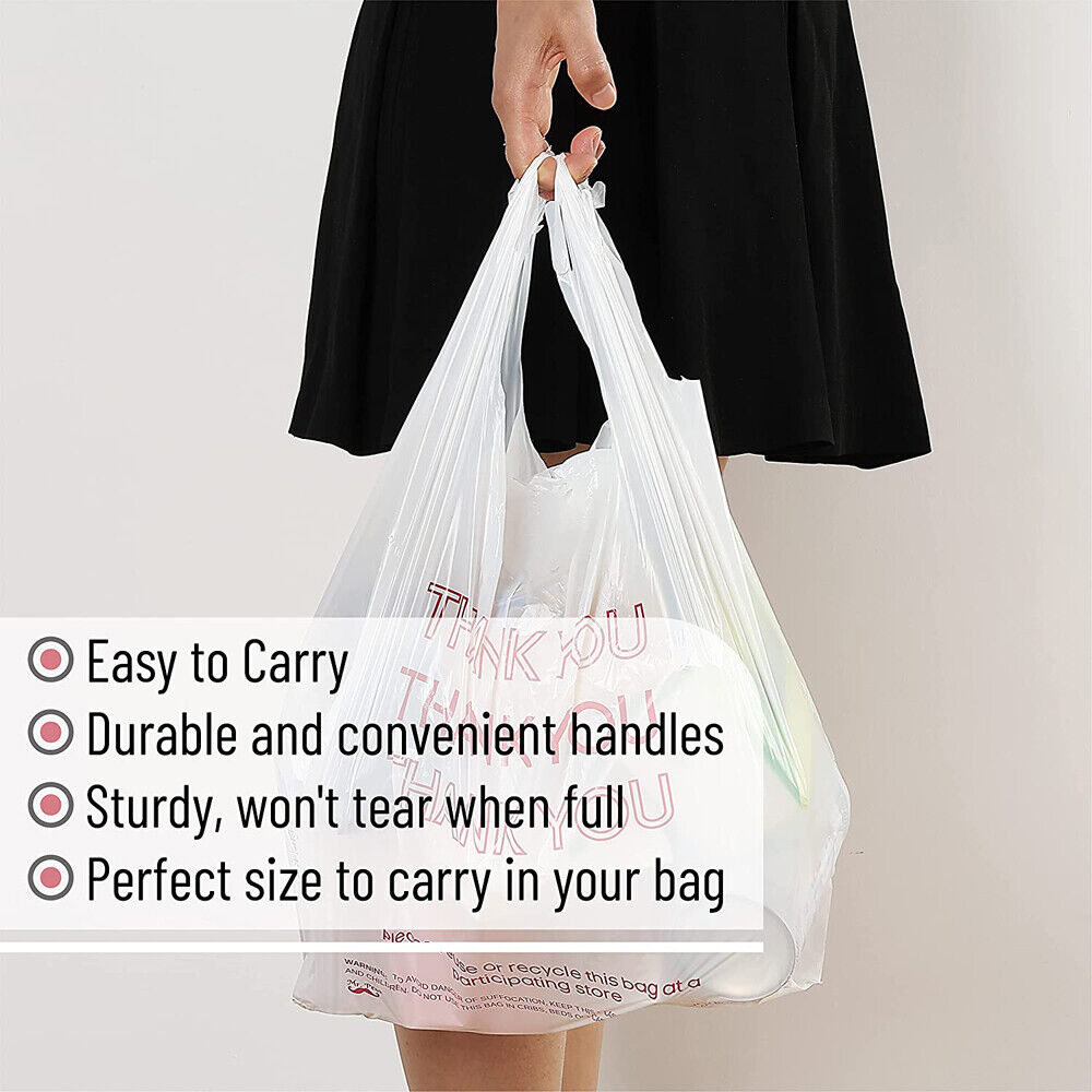 50X Plastic Shopping Bags - Reusable Recyclable Singlet Eco Grocery Carry Bag Medium