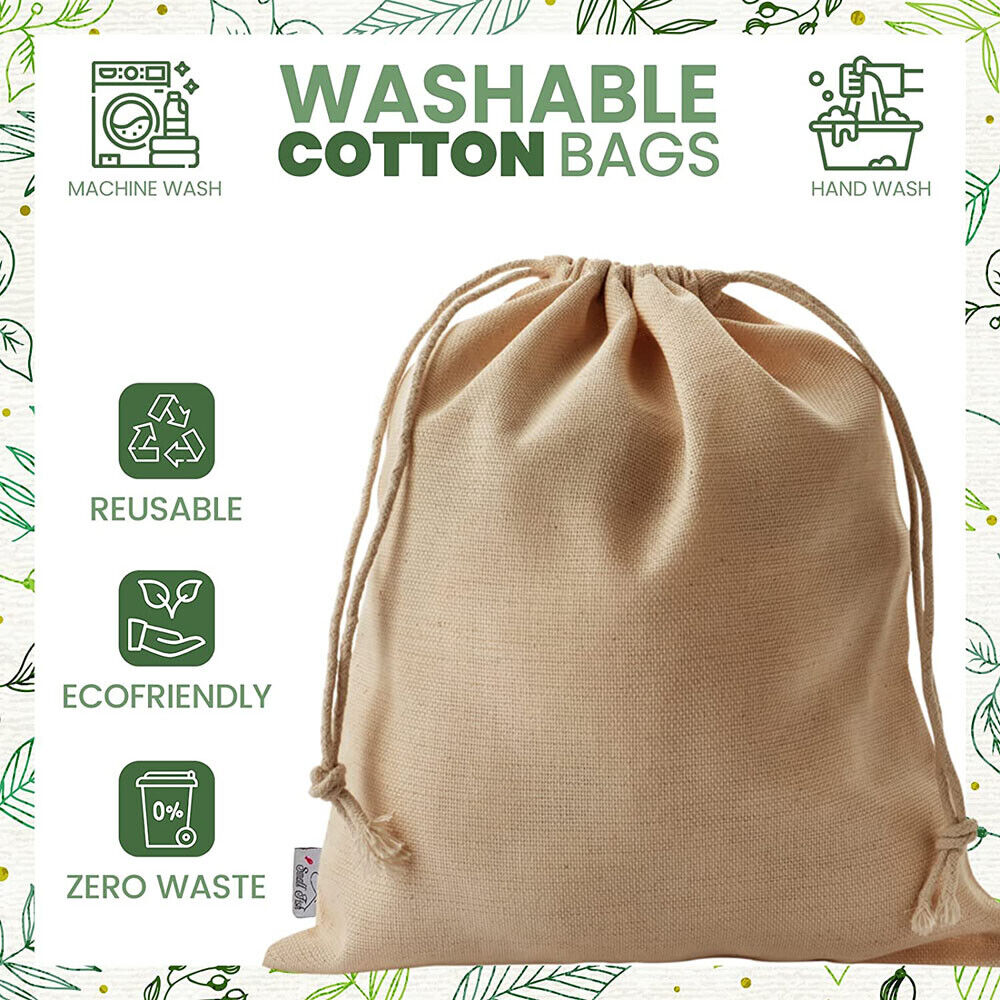 50Pcs 15X20cm Drawstring Storage Bags Calico Bags Linen Tote Gift Bag Bulk
