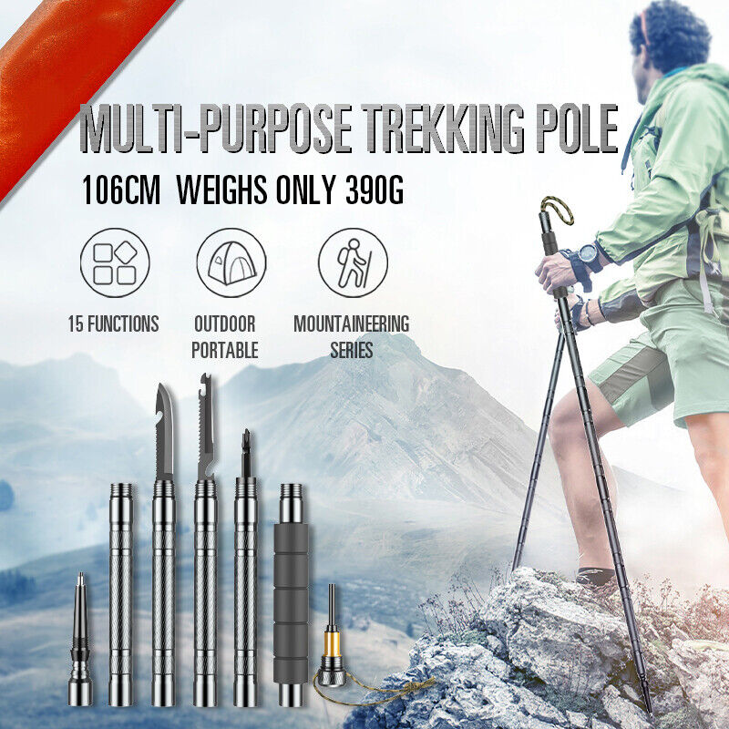 Multifunctional Hiking Trekking Poles Lightweight Collapsible Walking Stick AU