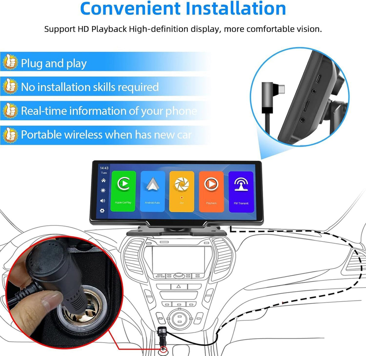 10.26 4K Dash Cam Car Stereo For Apple Carplay & Android Auto GPS Rear Camera