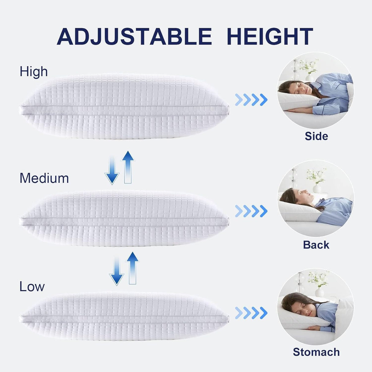 2xStandard Quality Pillows Cotton Hotel Adjustable Home Pillows Down Alternative Pillows