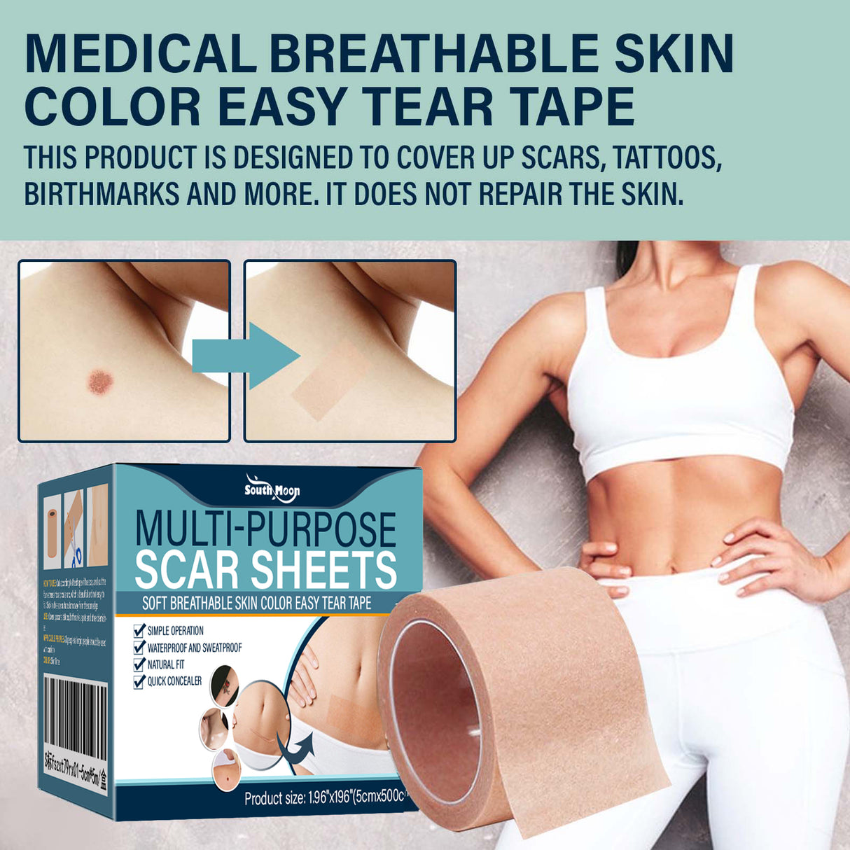 South moon Birthmark Skin Tone Concealer, Cover Body Scars Tattoo Spots Waterproof Color Masking Tape