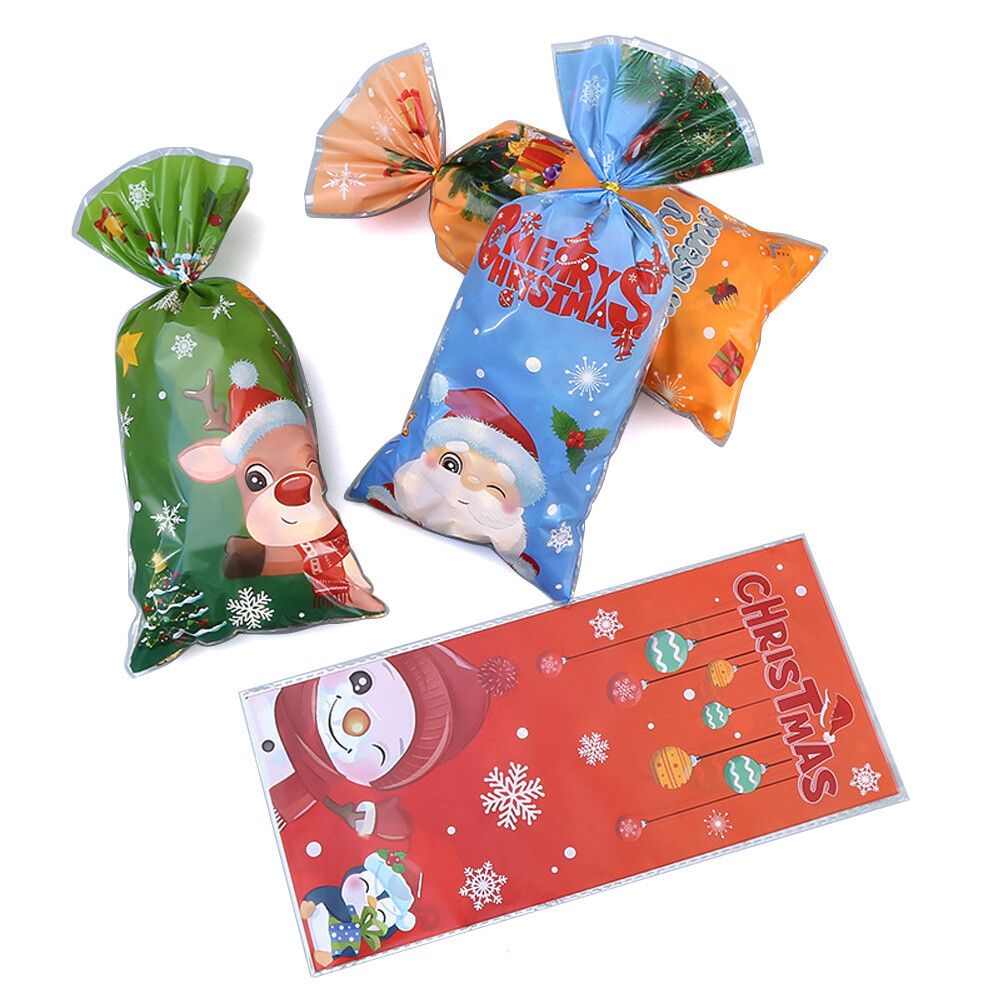 50 PCS Christmas Gift Bags with Assorted Christmas Prints for Xmas Gift Bags