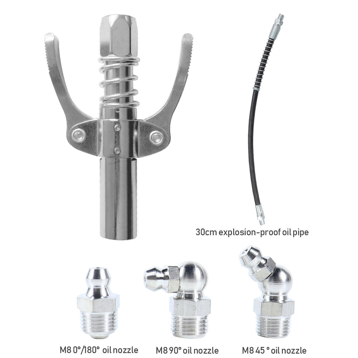 Grease Gun Coupler High Pressure Quick Release Lock Nozzles w/Hose For 1/8"NPT