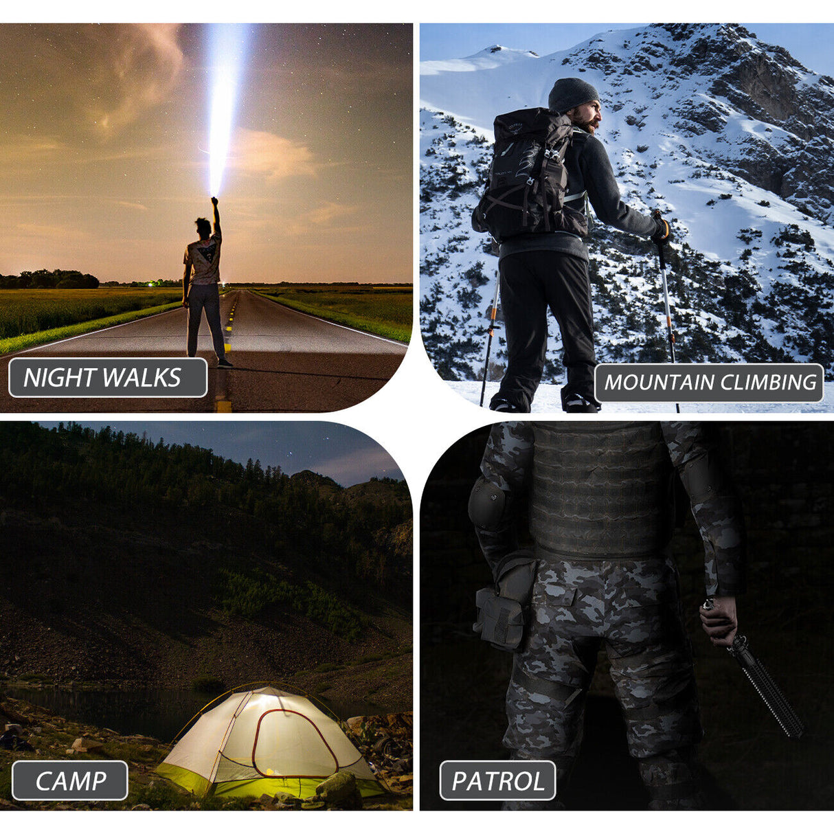 Baseball LED Flashlight Rechargeable Zoom Police Security Torch Baton Lamp Light