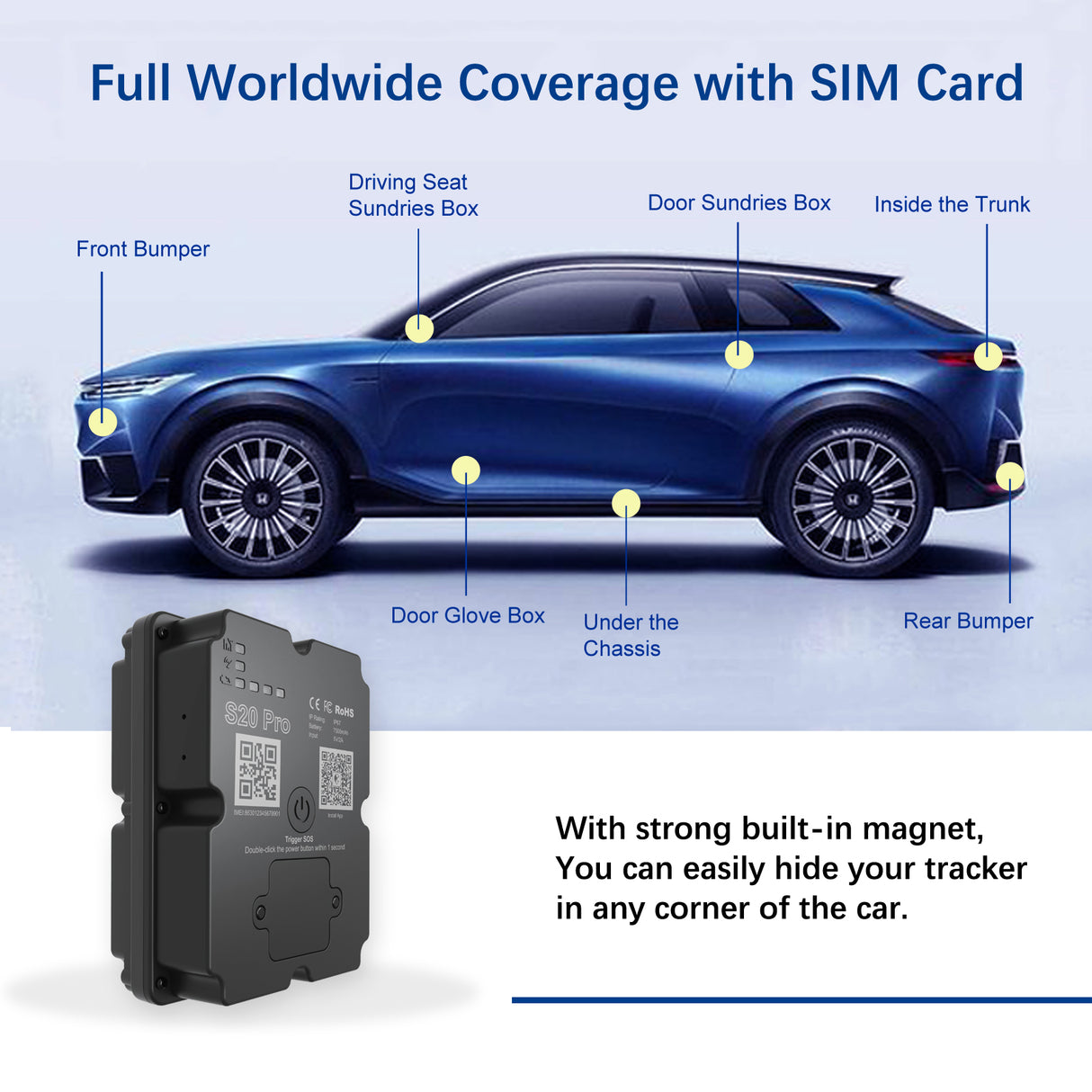4G GPS Tracker for Car/Moto/Luggage - Waterproof, Real-time Tracking 30 Days Battery Life, Remote Control via Trial App.