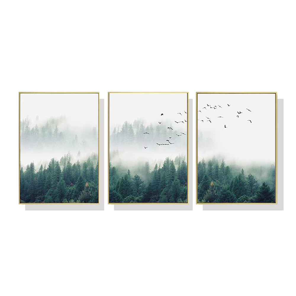 Wall Art 50cmx70cm Mystical Forest 3 Sets Gold Frame Canvas
