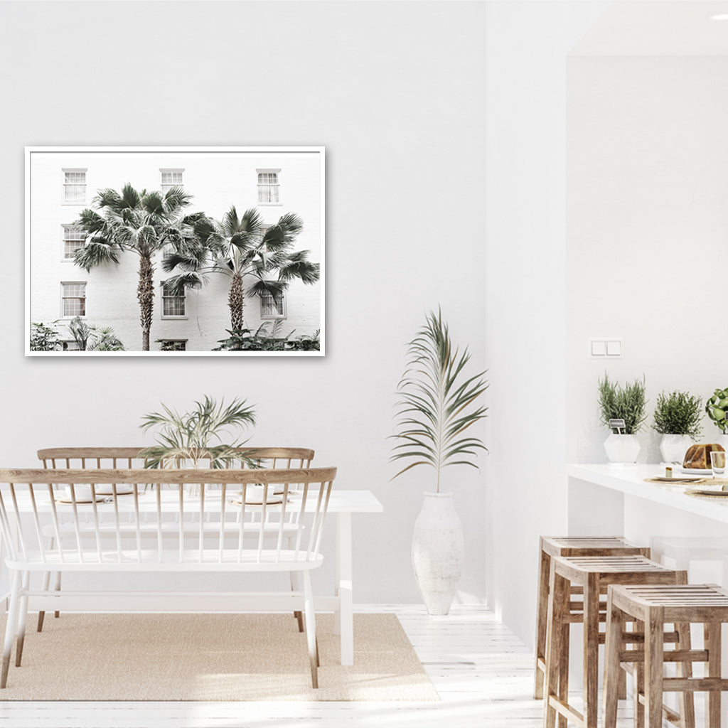 Wall Art 70cmx100cm Palm Tree White Frame Canvas