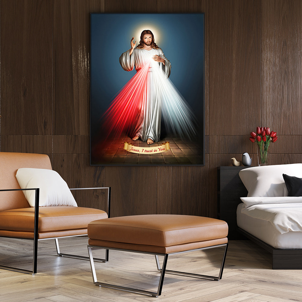 Wall Art 70cmx100cm Jesus Divine Mercy I Trust In You Black Frame Canvas