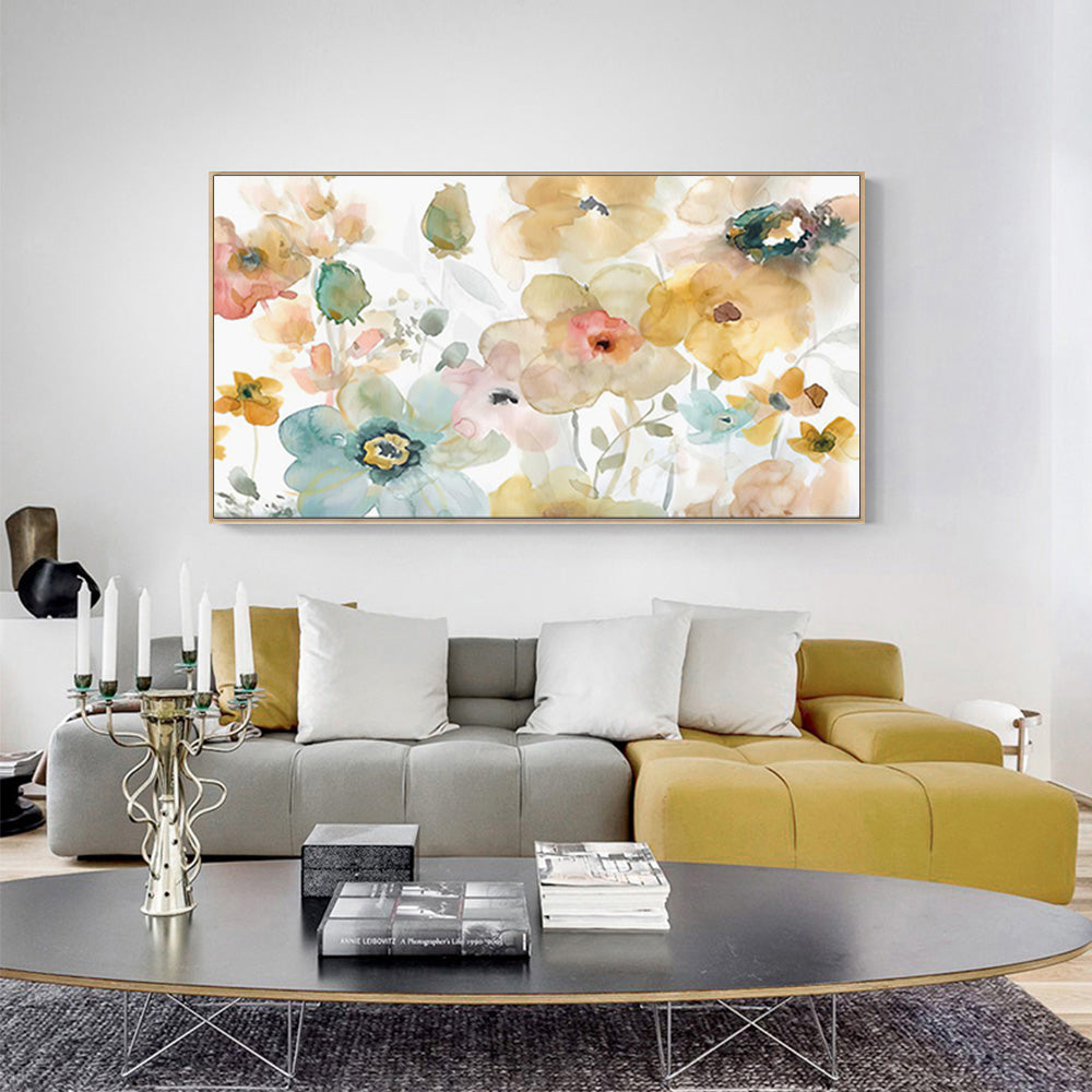 Wall Art 50cmx100cm Floral Watercolor Style Wood Frame Canvas