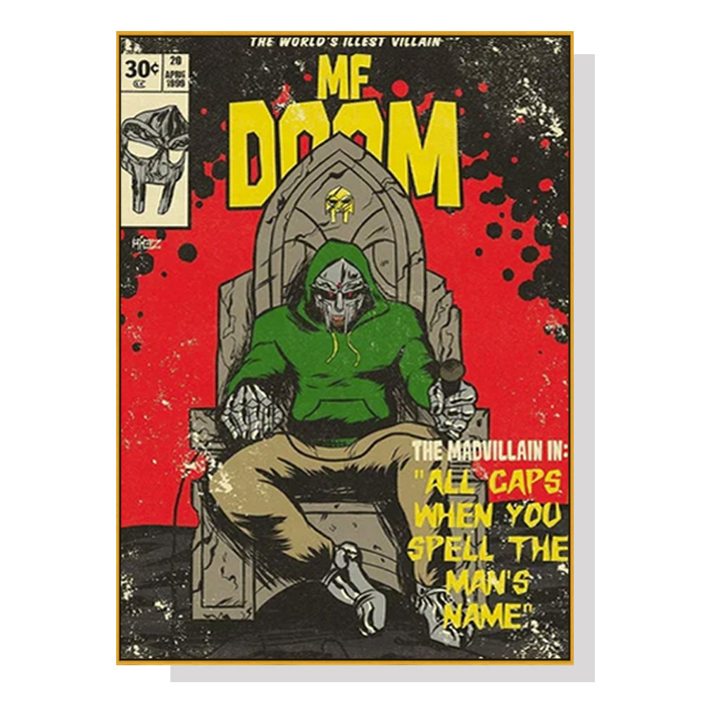 MF DOOM Gold Framed Canvas Wall Art - 40cm x 60cm Music Print