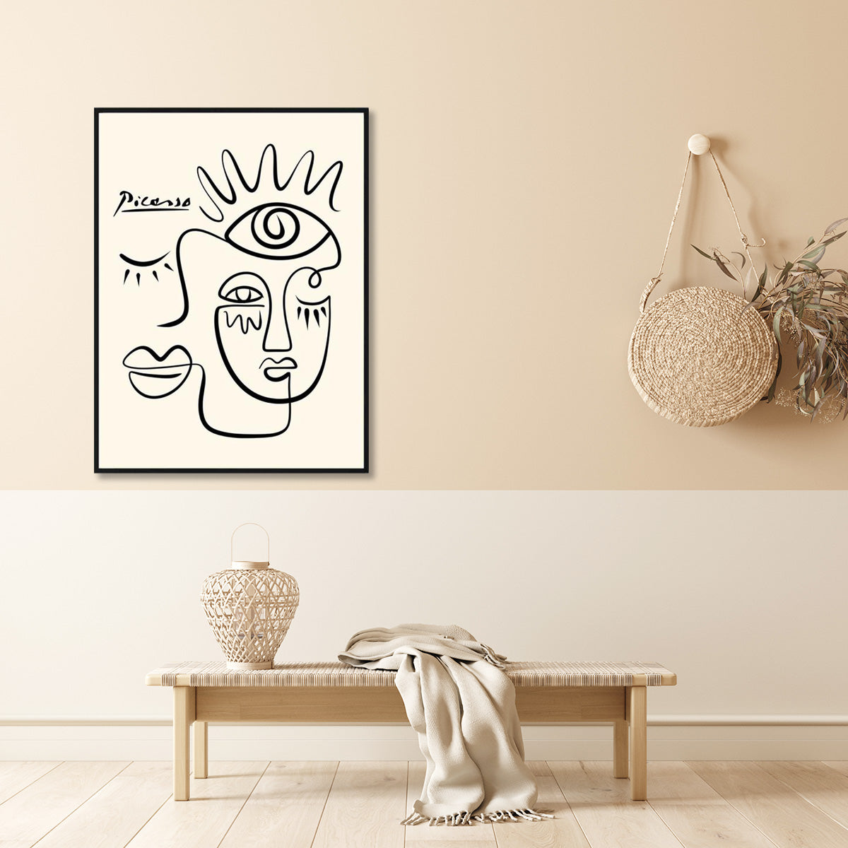 Pablo Picasso Inspired 40x60cm Line Art Canvas Print with Black Floating Frame