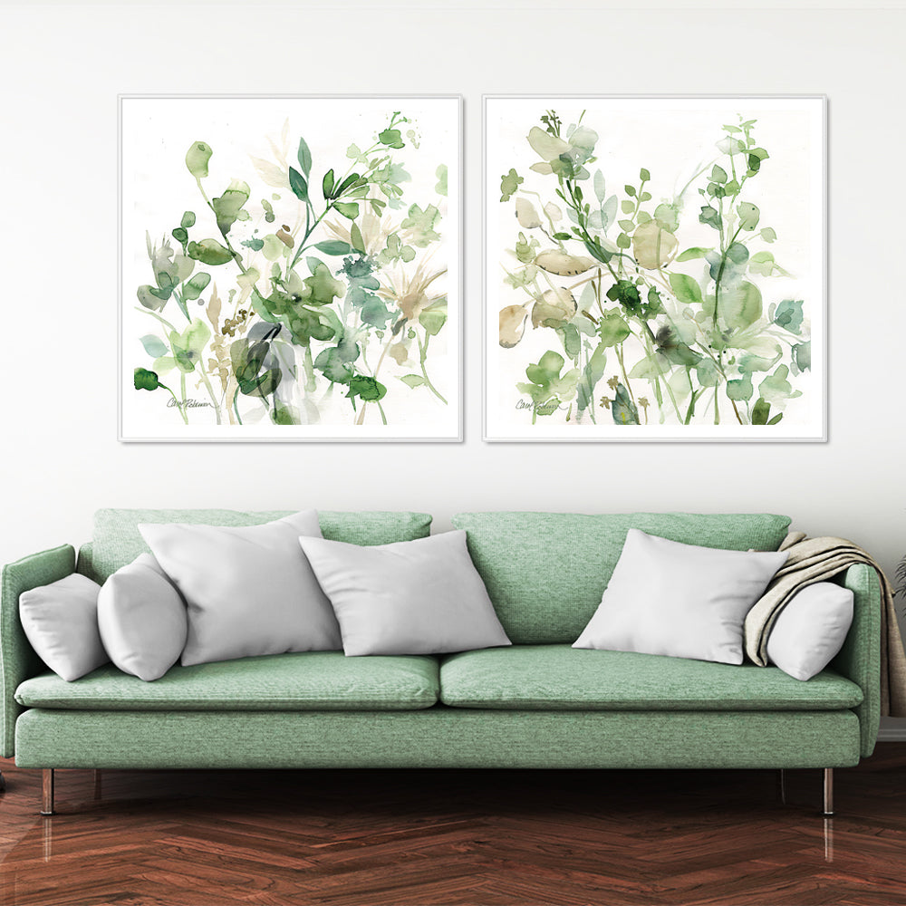 Sage Garden Canvas Art Set by Carol Robinson - 40cm x 40cm with White Frame