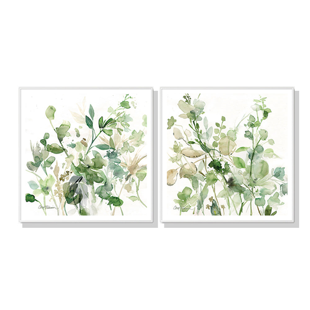 Sage Garden Canvas Art by Carol Robinson - 90cm x 90cm in White Frame (Set of 2)