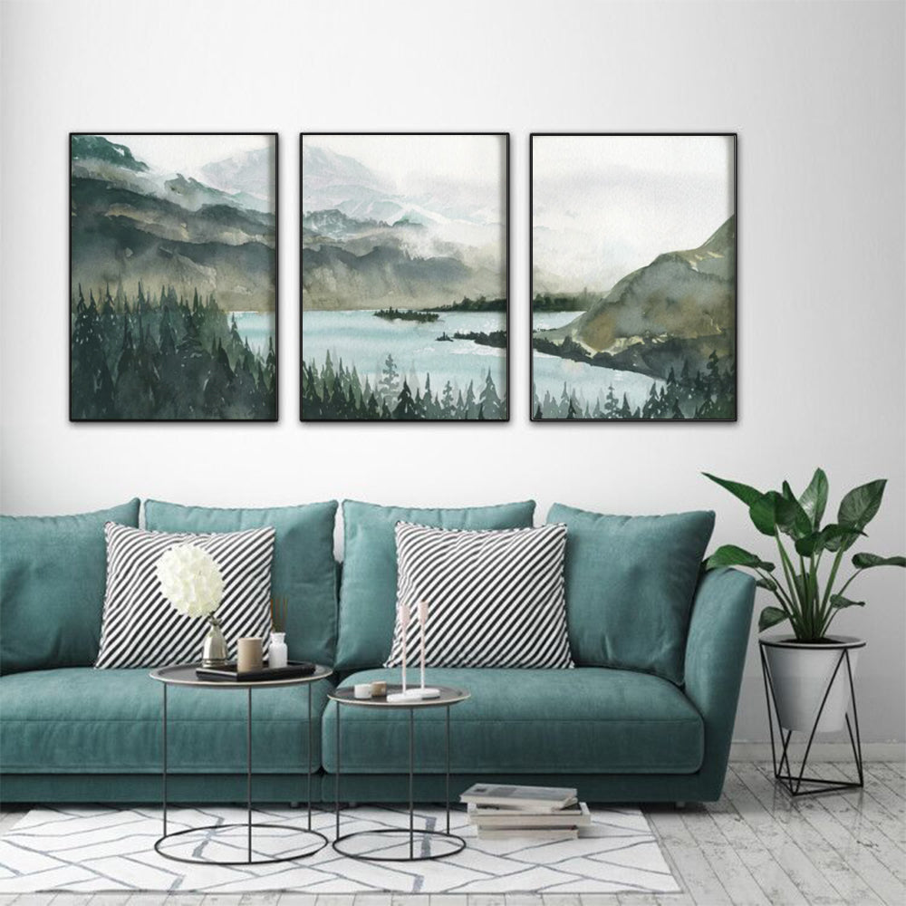 Framed Canvas Landscape Art Set - 80cm x 120cm in Black Frame