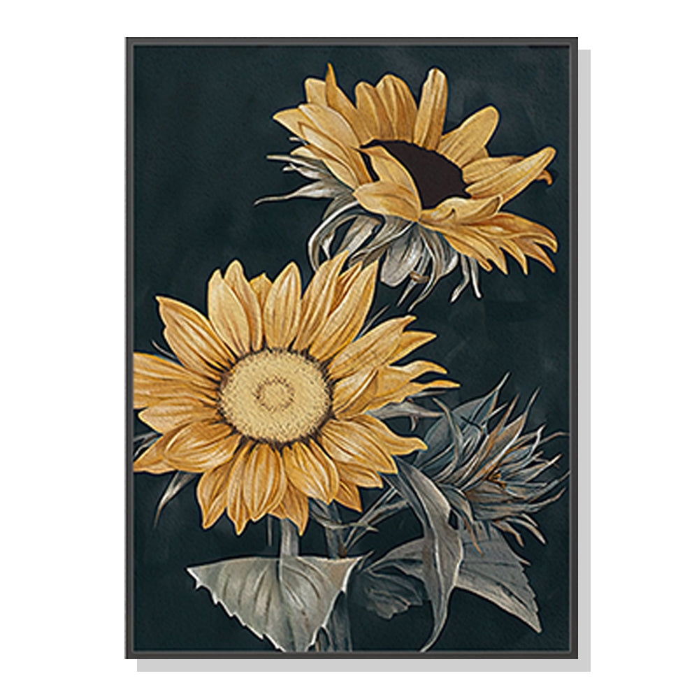 Framed Sunflower Canvas Art - 40cm x 60cm with Black Floating Frame