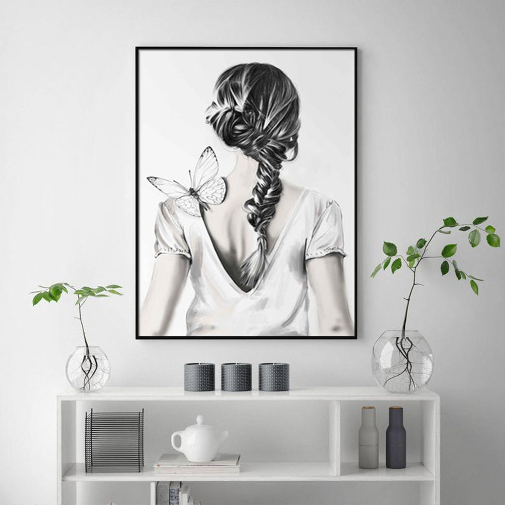 Elegant Butterfly Embrace: 40x60cm Framed Canvas Art of Woman's Back