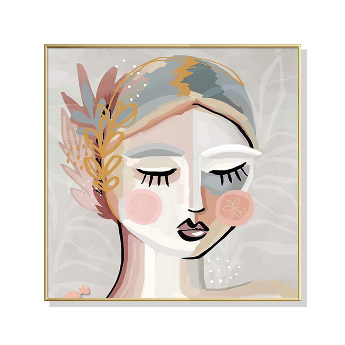 Calm Girl Canvas Art 40x40cm with Elegant Gold Frame