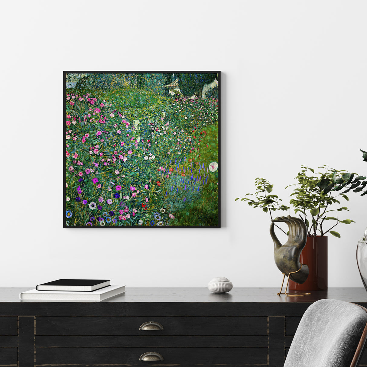 Gustav Klimt's Italian Garden Canvas Art - 40cm x 40cm with Black Frame