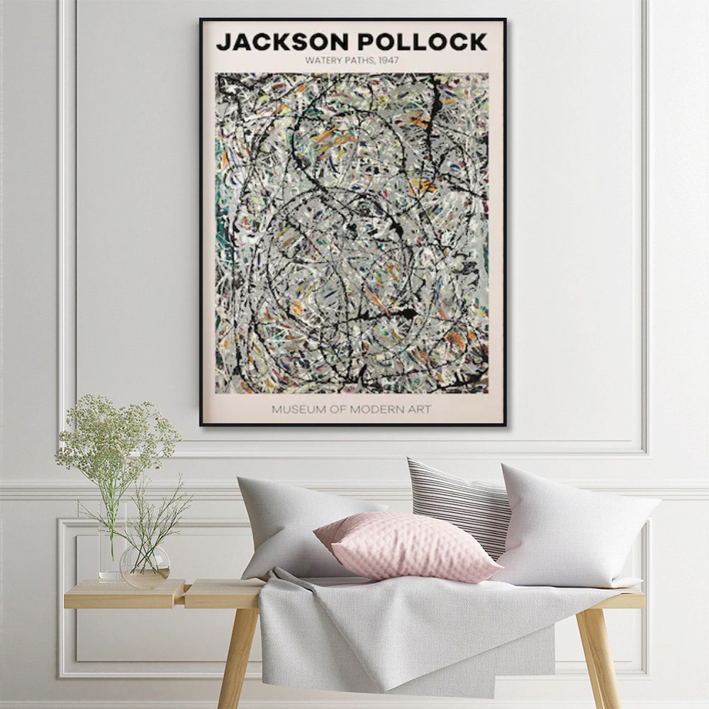 Jackson Pollock Exhibition III Canvas Print with Black Floating Frame - 90cm x 135cm