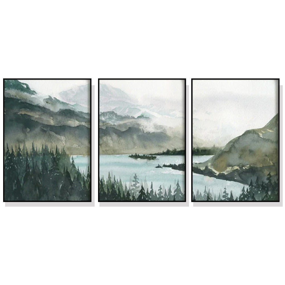 Framed Landscape Canvas Art Set - 80cm x 120cm - Black Frame Decor Collection