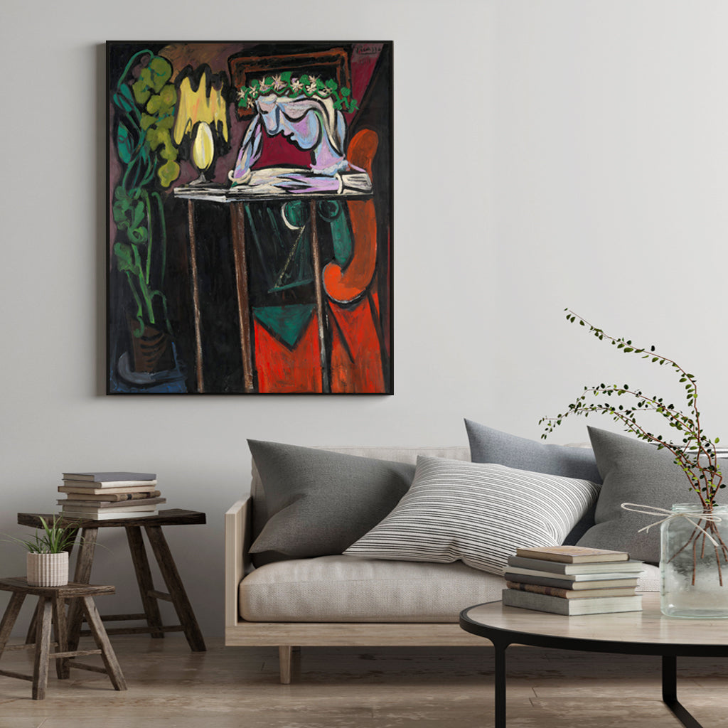 Canvas Print of Reading Girl by Pablo Picasso - 40x60cm Framed Wall Art in Black