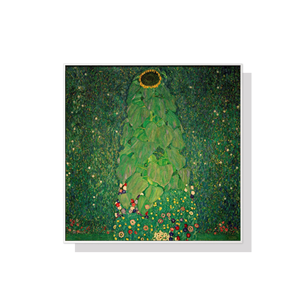 Gustav Klimt Sunflower Canvas Wall Art - 40cm x 40cm with White Floating Frame