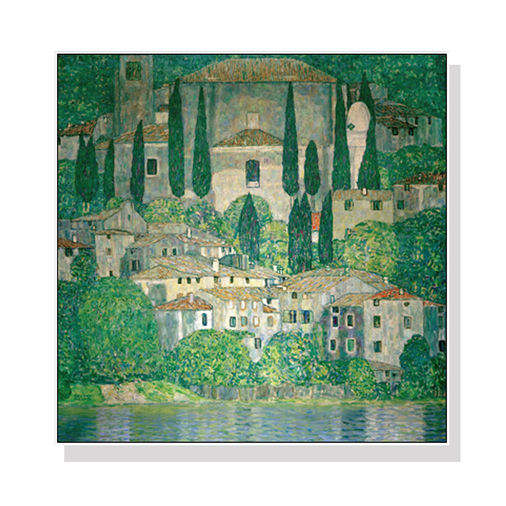 Gustav Klimt's Kirche In Cassone - 100cm x 100cm Canvas Wall Art with White Floating Frame